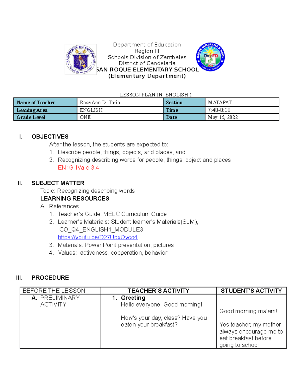 D LP ENG Q4 W3 - Daily Lesson Plan - Department of Education Region III ...