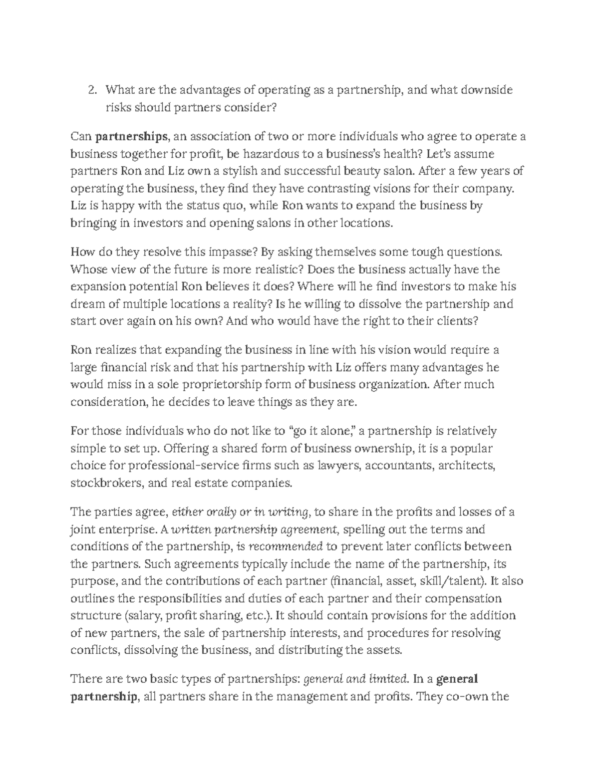 4.2 Partnerships Sharing the Load What are the advantages of