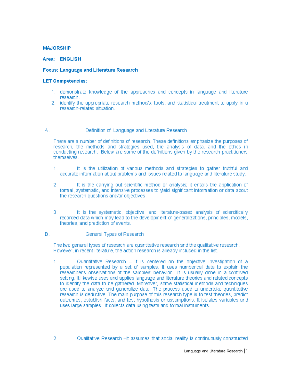 Language and Literature Research - identify the appropriate research ...