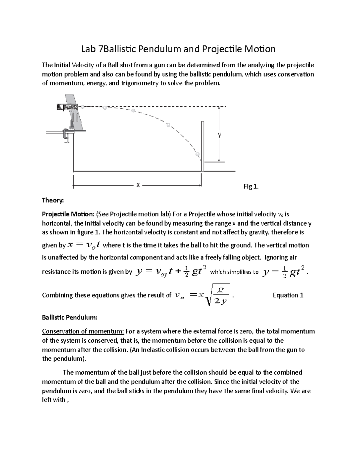 Lab 10 Ballistic Pendulum And Projectile Motion - Lab 7Ballistic ...