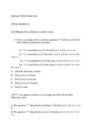 SMTA021 TEST 3 2019 - UNIVERSITY OF LIMPOPO FACULTY OF SCIENCE AND ...