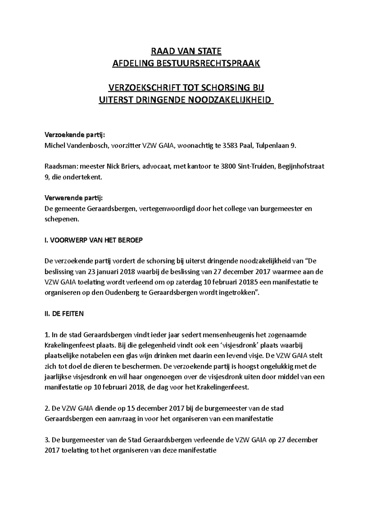 Verzoekschrift - RAAD VAN STATE AFDELING BESTUURSRECHTSPRAAK ...