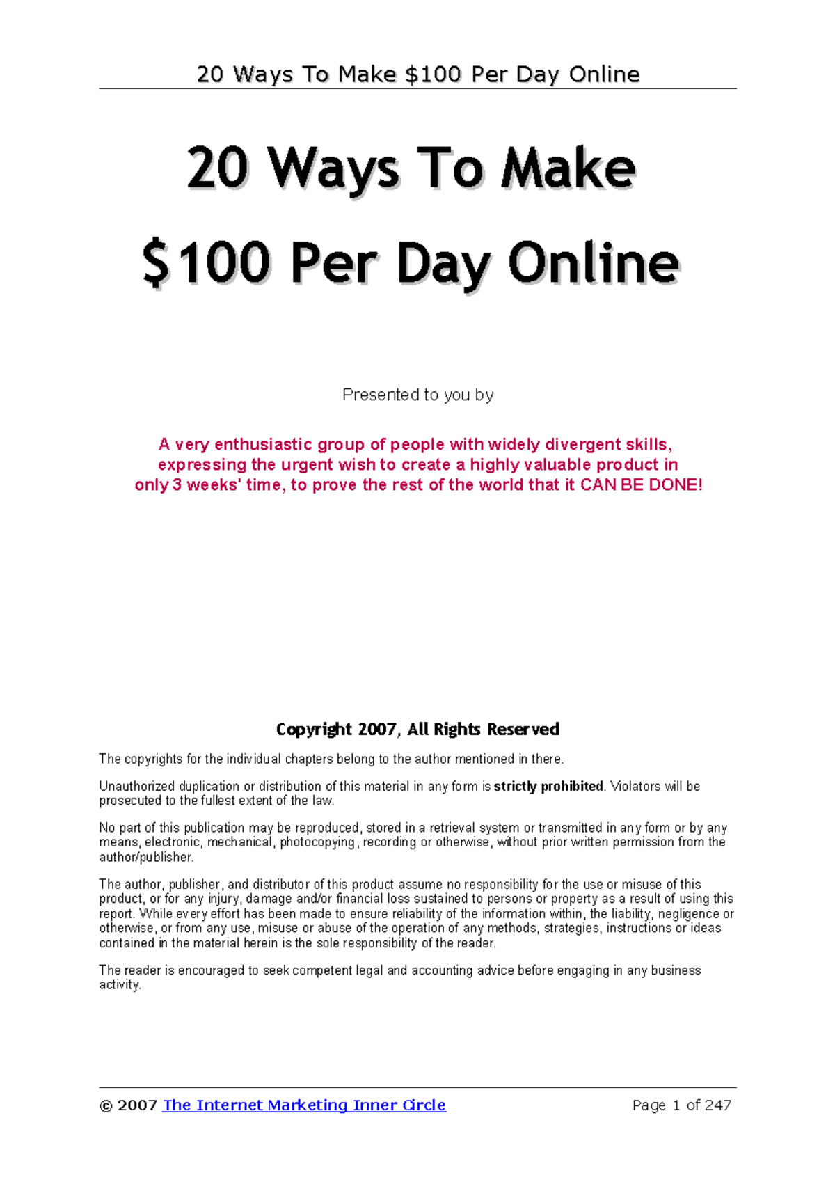 20 Ways To Make 100 Dollars Per Day 20 Ways To Make 20 Ways To Make