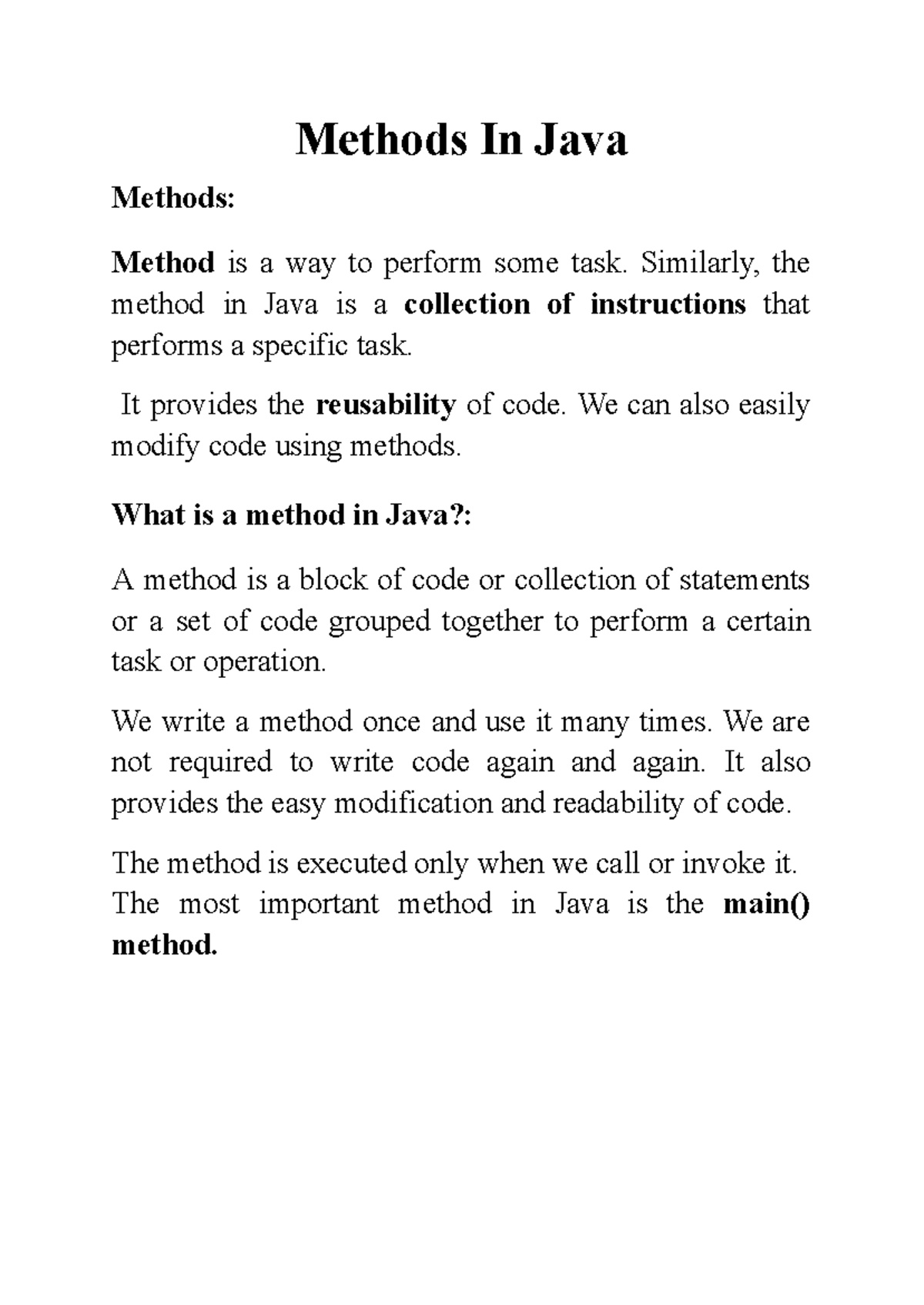 Methods In Java - Nothing - Methods In Java Methods: Method is a way to ...