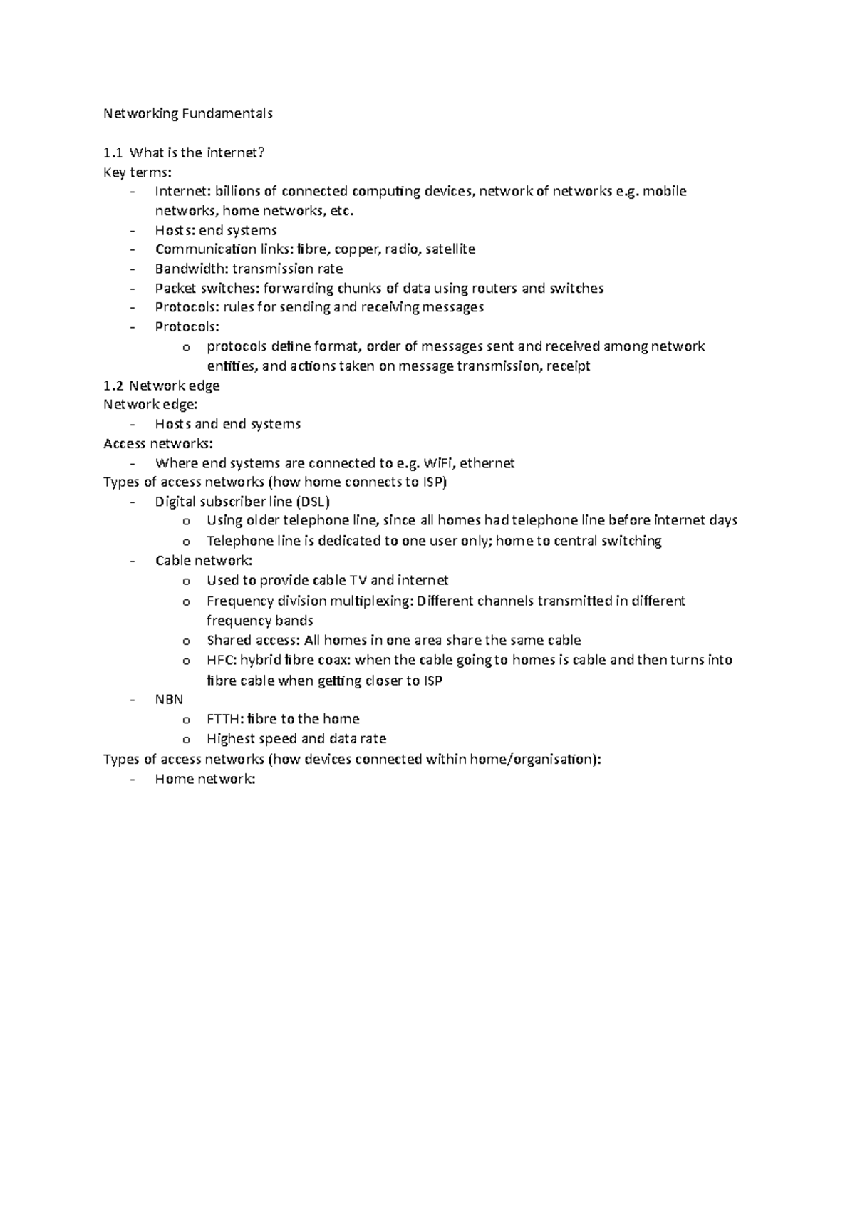 Lecture 13 Summary Networking Fundamentals 1 What is the
