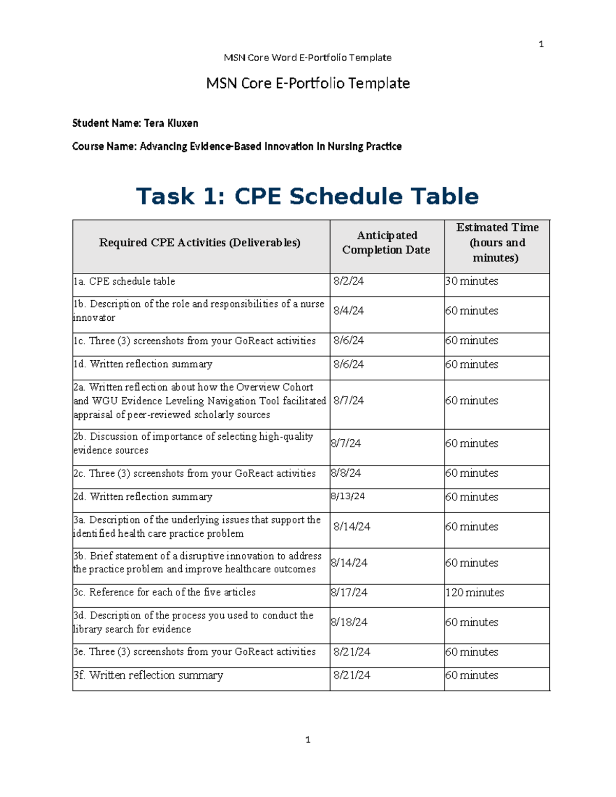 D031 Eportfolio Final 9 MSN Core Word EPortfolio Template MSN Core E