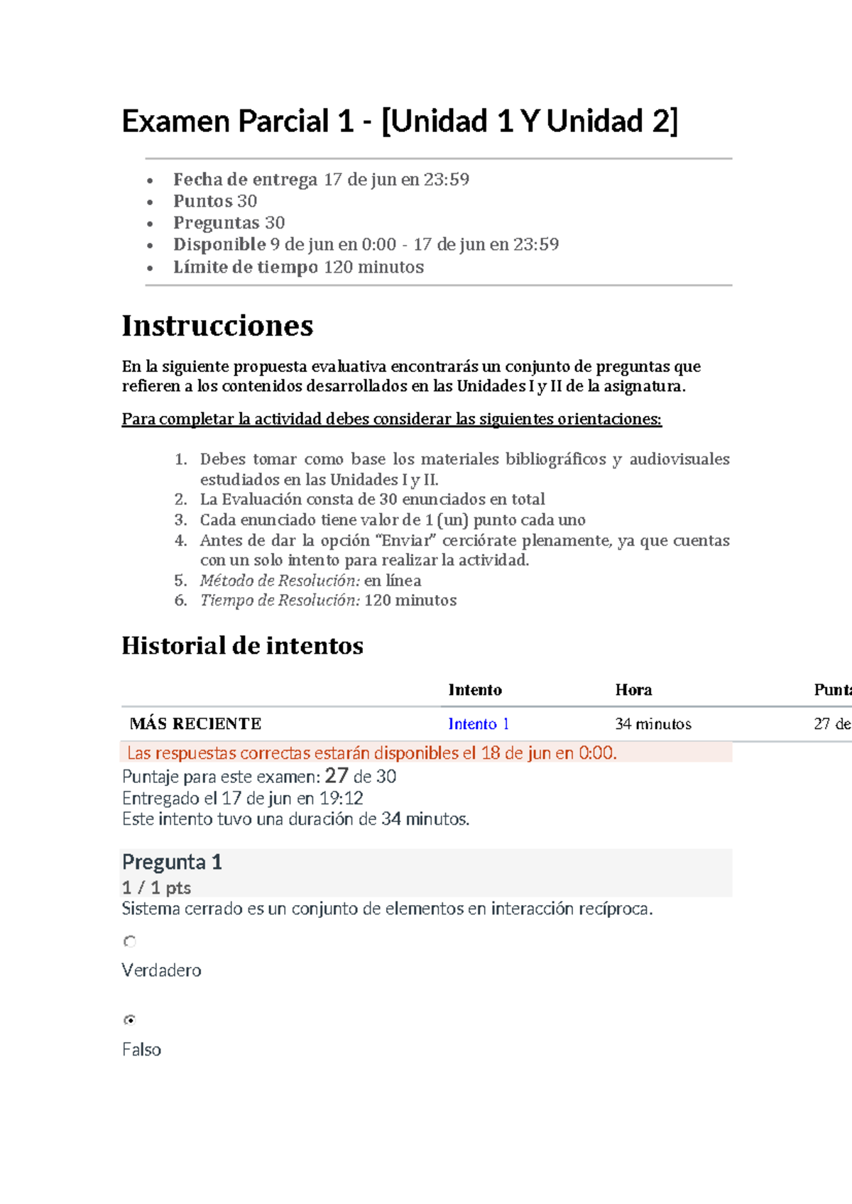 Adminstracion I unidad I y Unidad II Examen Parcial I - Examen Parcial ...