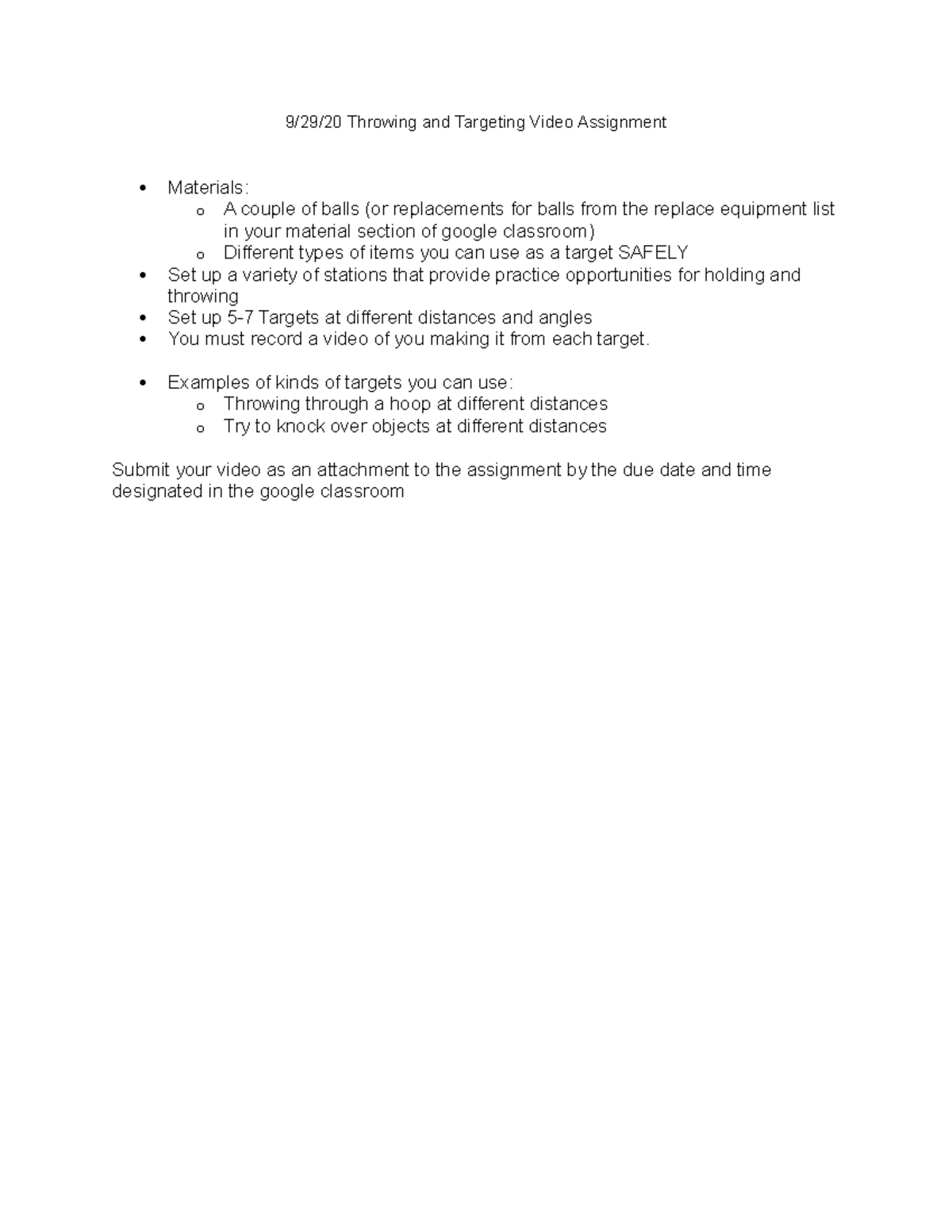Nelson Zamoraramirez - 9 29 20 Throwing and Targeting Assignment - 9/29 ...