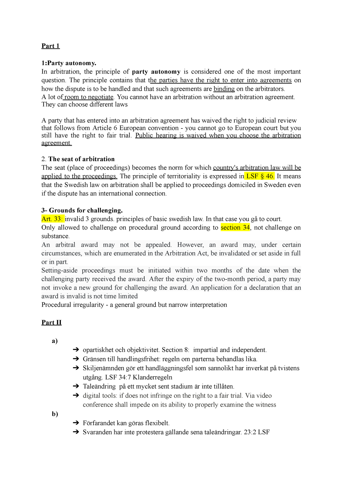 Seminarium Arbitration in english-swedish - Part 1 1:Party autonomy. In ...