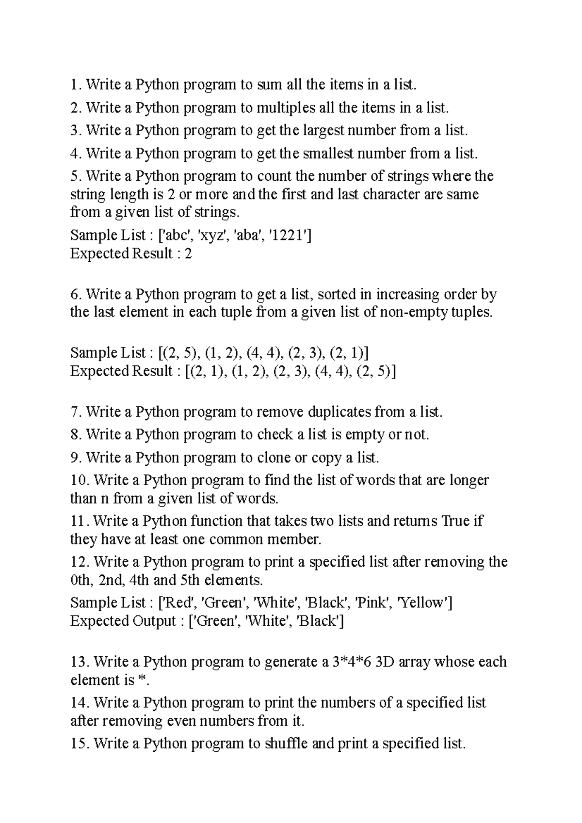 5 list exercise up - Lecture notes 3 - Write a Python program to sum ...