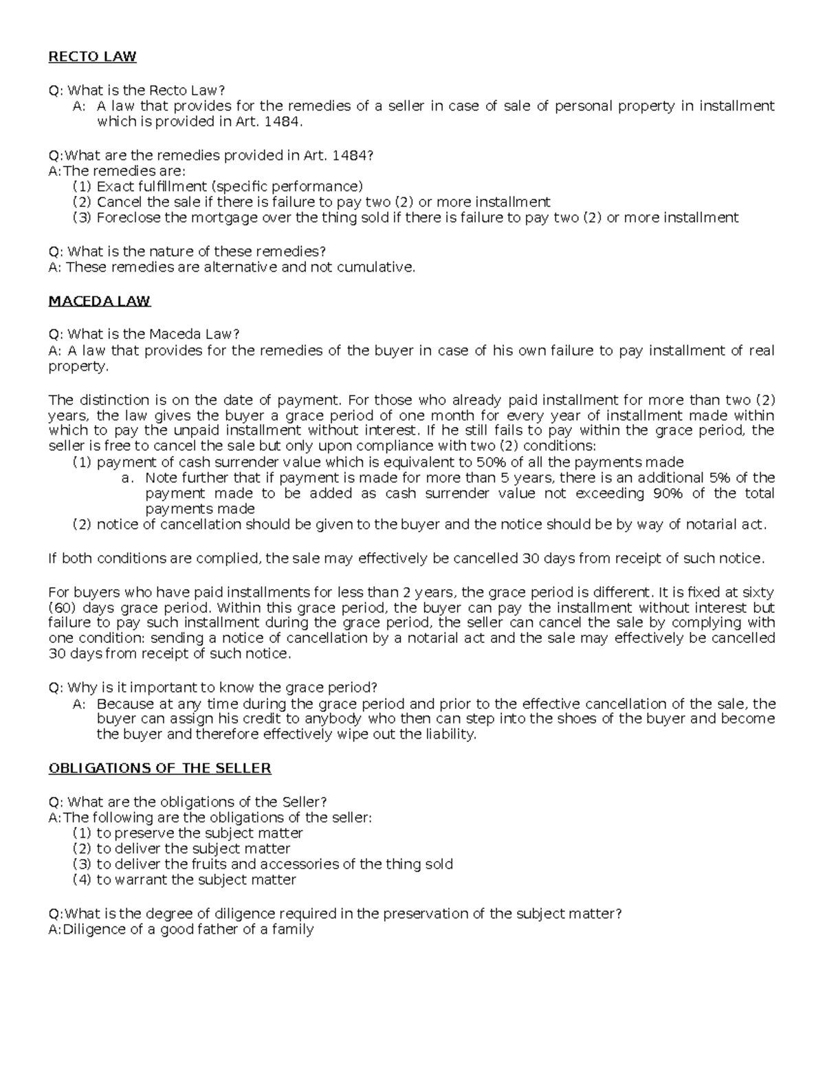 Sales transcription updated DY RECTO LAW Q What is the Recto Law? A