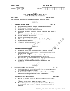 KCS058 (HCI) - 2022-23 - Question Paper - Printed Pages:02 Sub Code:KCS ...