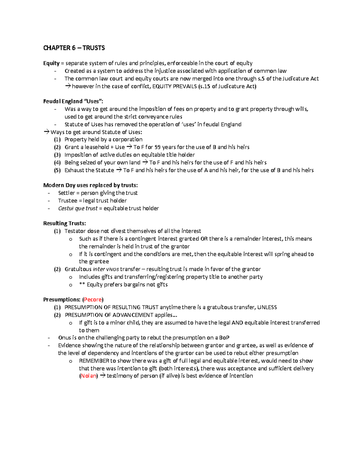 Property law nca CHAPTER 6 3 TRUSTS Equity = separate system of rules and principles