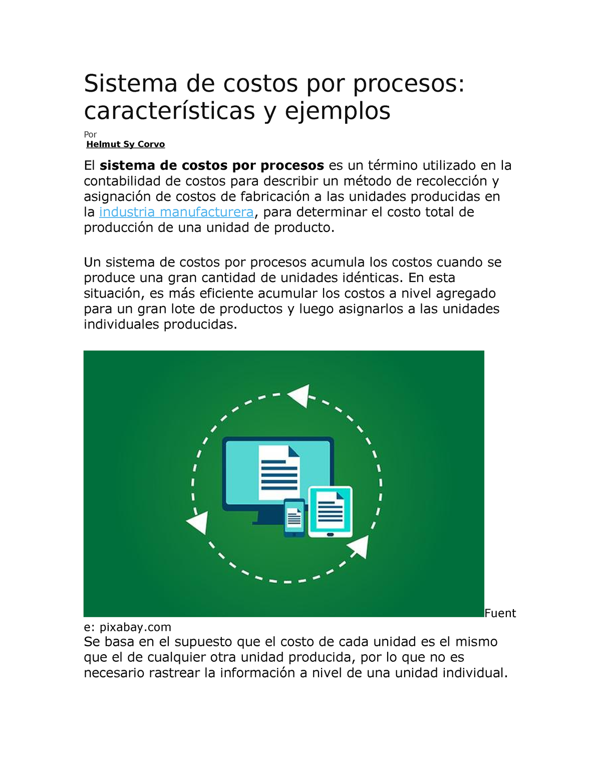 Costos Por Proceso Sistema De Costos Por Procesos Características Y Ejemplos Por Helmut Sy 9781