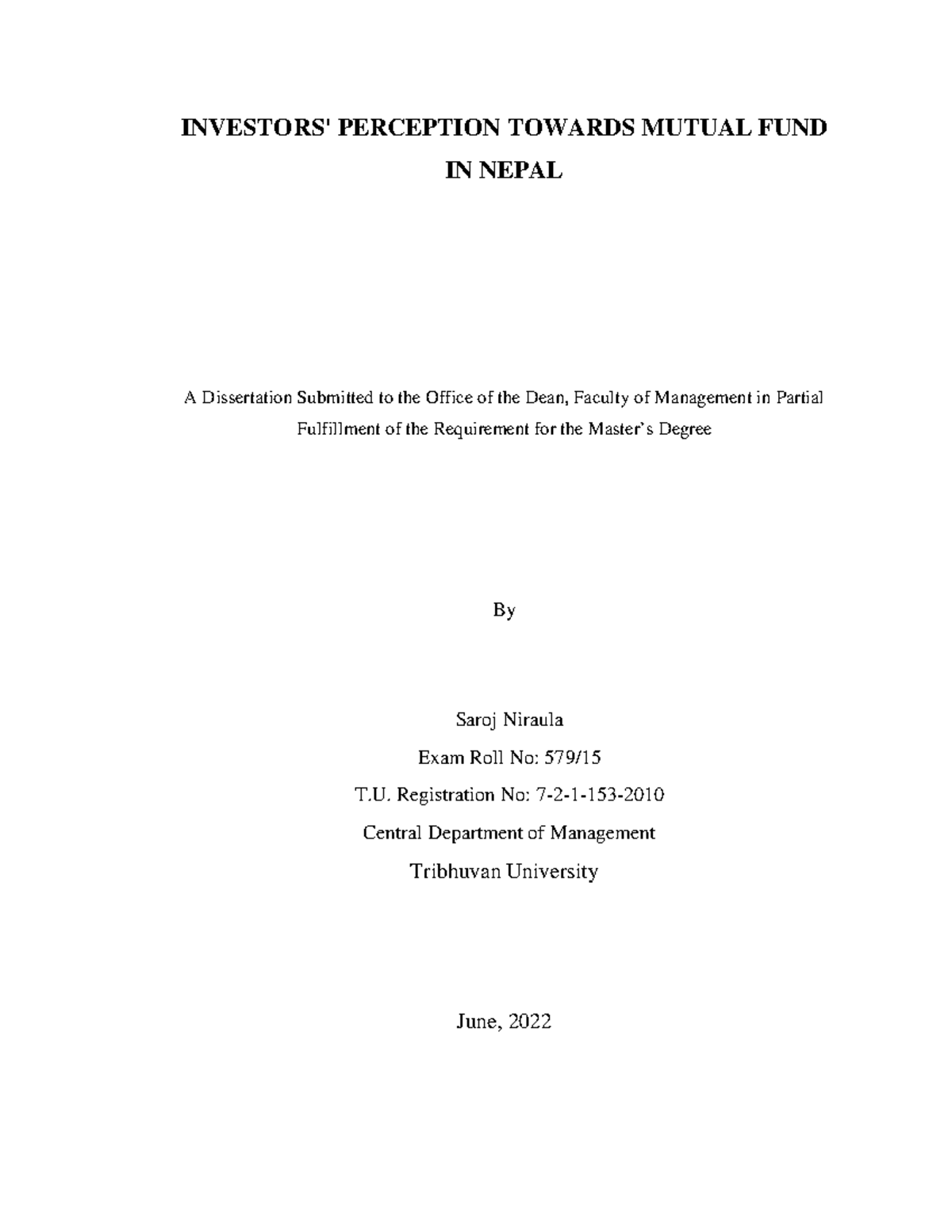 Full thesis for question - i INVESTORS' PERCEPTION TOWARDS MUTUAL FUND ...