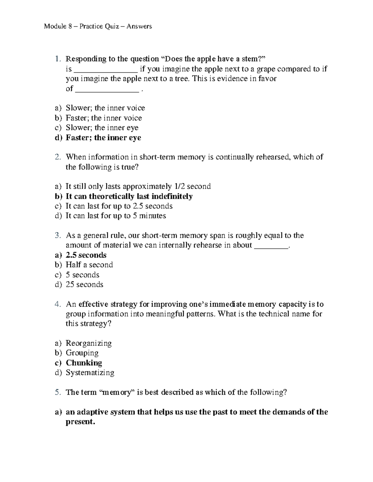 Module 8 Answers Memory and Learning - Module 8 – Practice Quiz ...