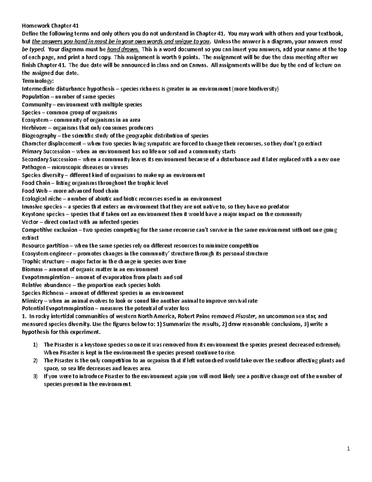Homework Assignment - Chapter 41 - Homework Chapter 41 Define the ...