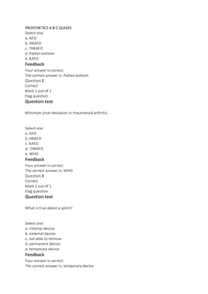 Test Bank Orthotics And Prosthesis MID TERM - Department: HEALTH ...