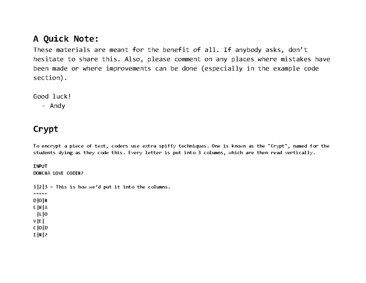 ICS3U Exam Practice Code Problems - A Quick Note: These materials are ...