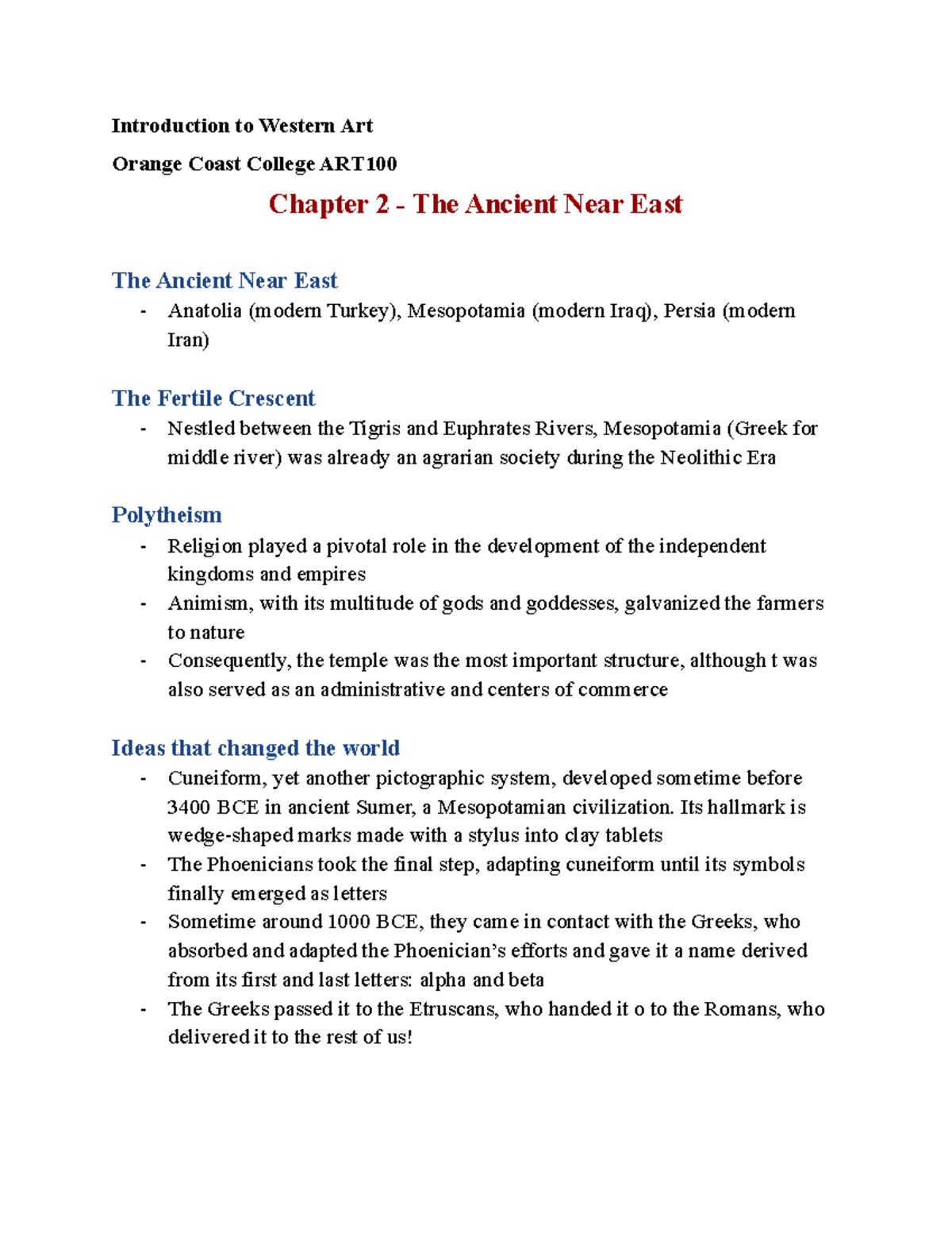 Chapter 2 - The Ancient Near East - Introduction to Western Art Orange ...