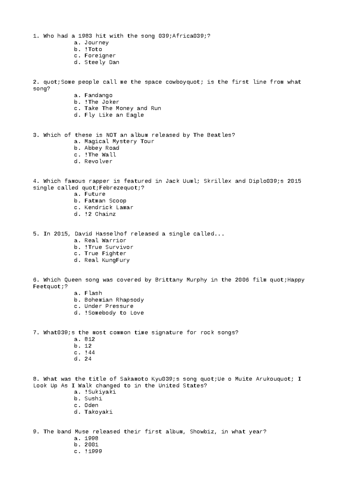 CS120 Coursework Fall 2024 1 - Who had a 1983 hit with the song 039 ...