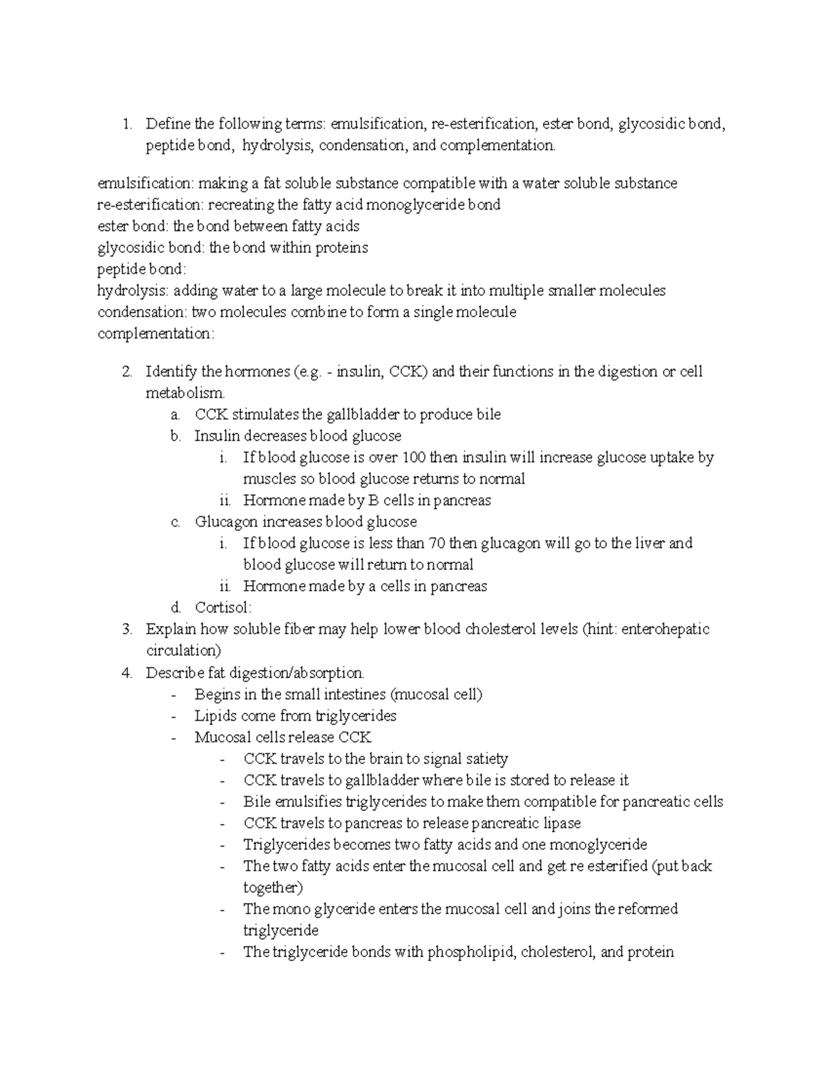 Nutrition exam 2 sg Define the following terms emulsification, re