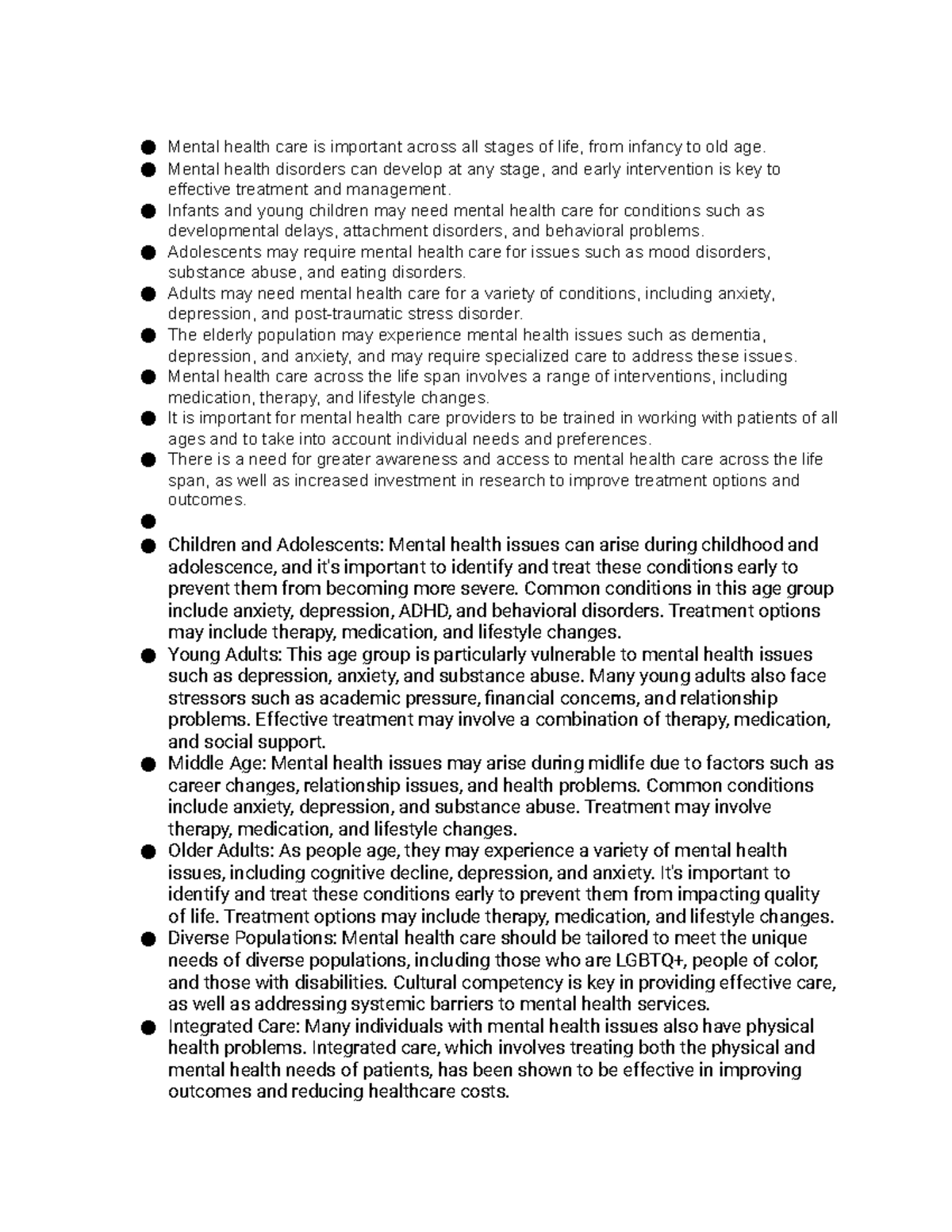 Mental Health Care Across The Life Span notes - Mental health care is ...