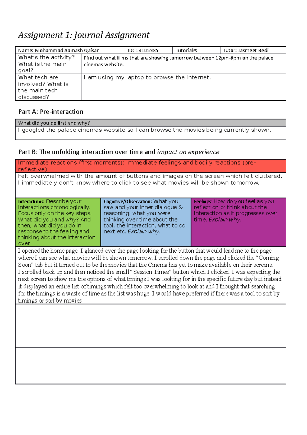 Journal template final - Assignment 1: Journal Assignment Name ...