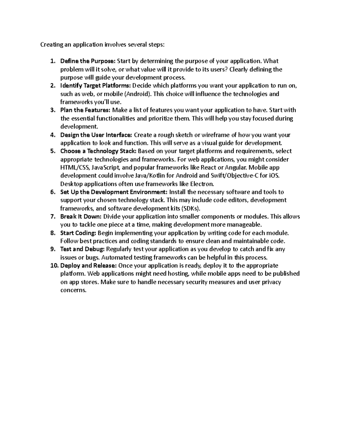 Tutorial 1 - Creating an application involves several steps ...