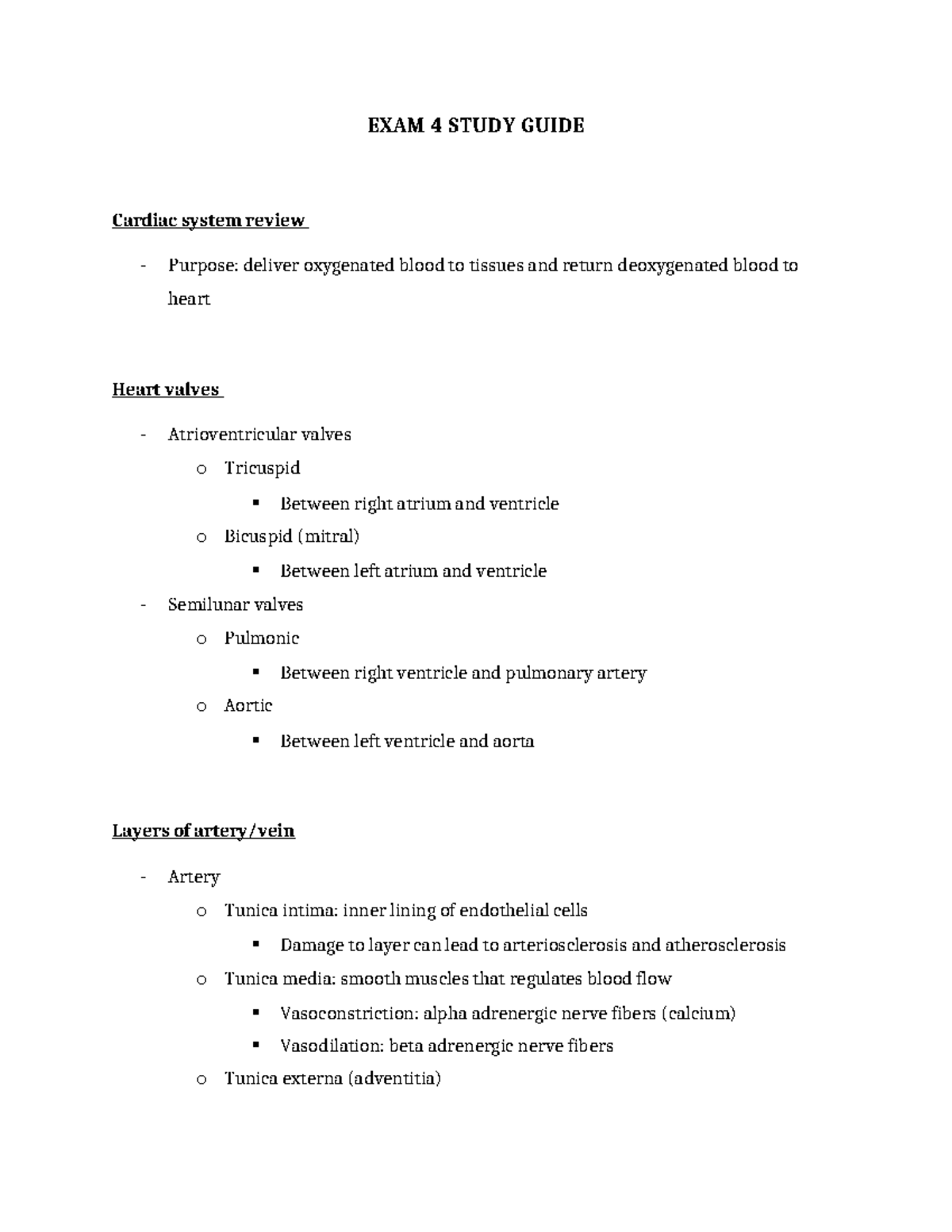 MDSG 2 EXAM 4 Materials Study guide EXAM 4 STUDY GUIDE Cardiac