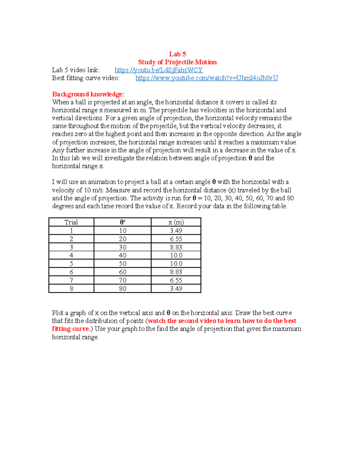 lab-5-study-of-projectile-motion-the-projectile-has-velocities-in-the