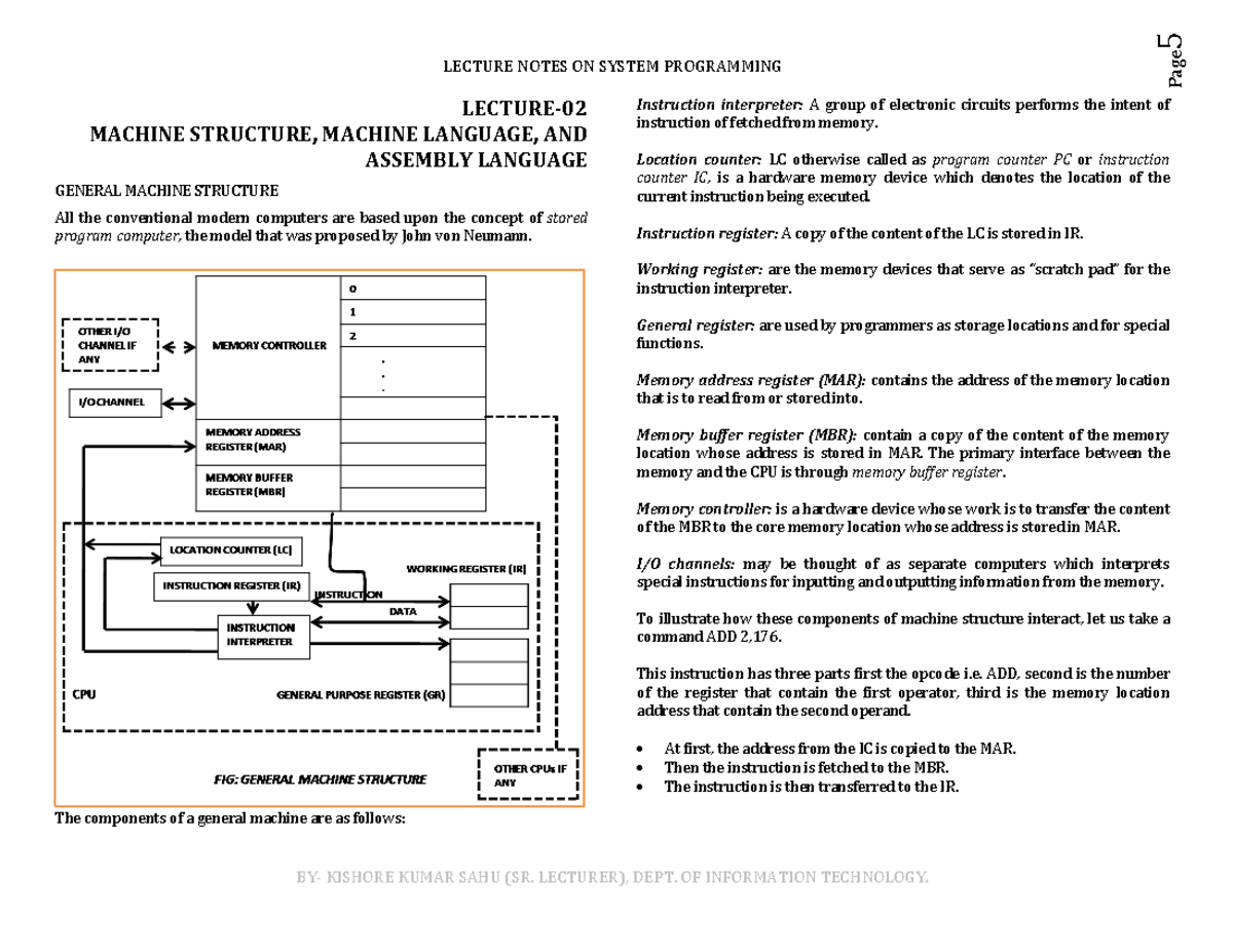 02.Machine structure machine language assembly language - LECTURE NOTES ...
