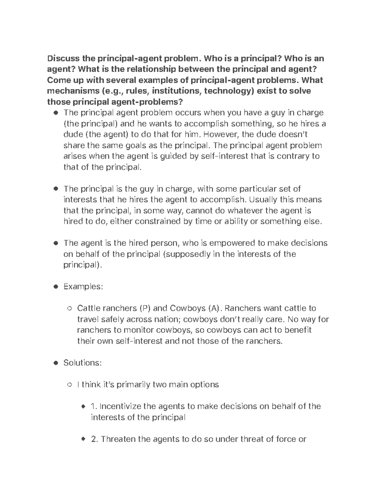 Rational Choice Theory Study Guide Part 1 Discuss The Principal agent