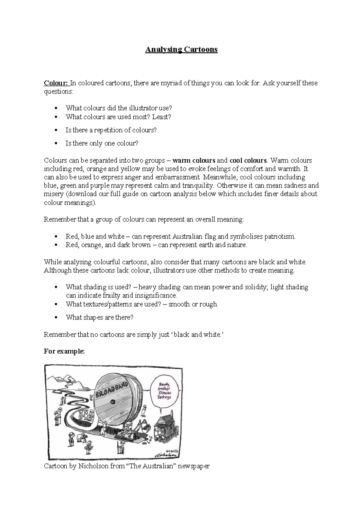 Analysing Cartoons - Analysing Cartoons Colour: In coloured cartoons ...