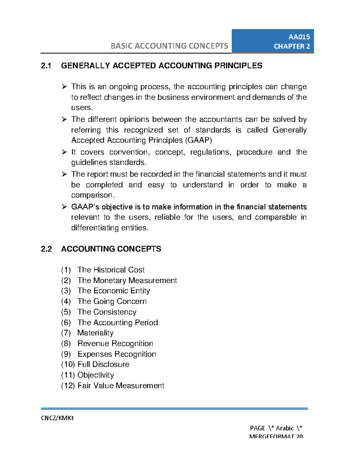 Chapter 2 Basic Accounting Concepts - BASIC ACCOUNTING CONCEPTS CHAPTER ...