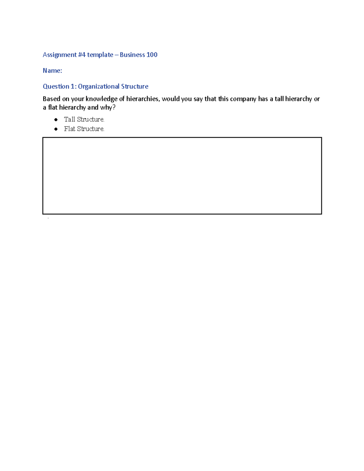 Assignment 4 Template Assignment 4 template Business 100 Name