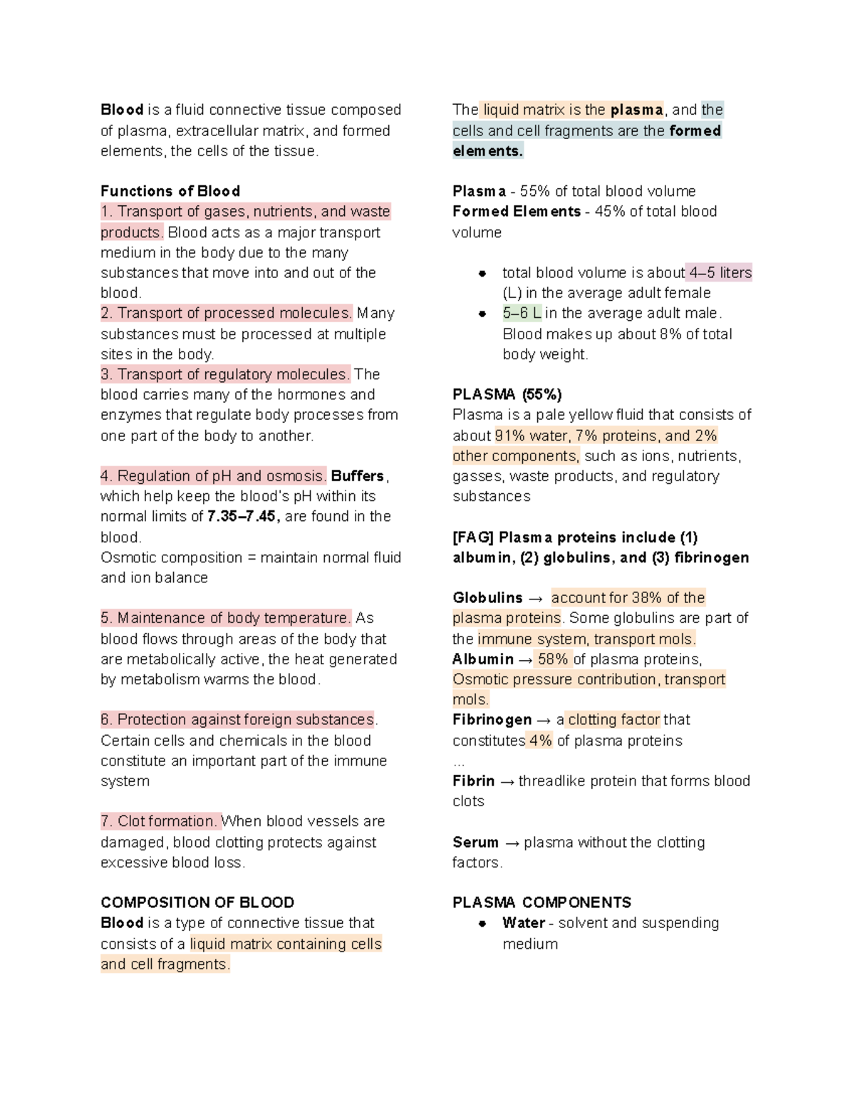 Chapters 11 Blood - Blood is a fluid connective tissue composed of ...
