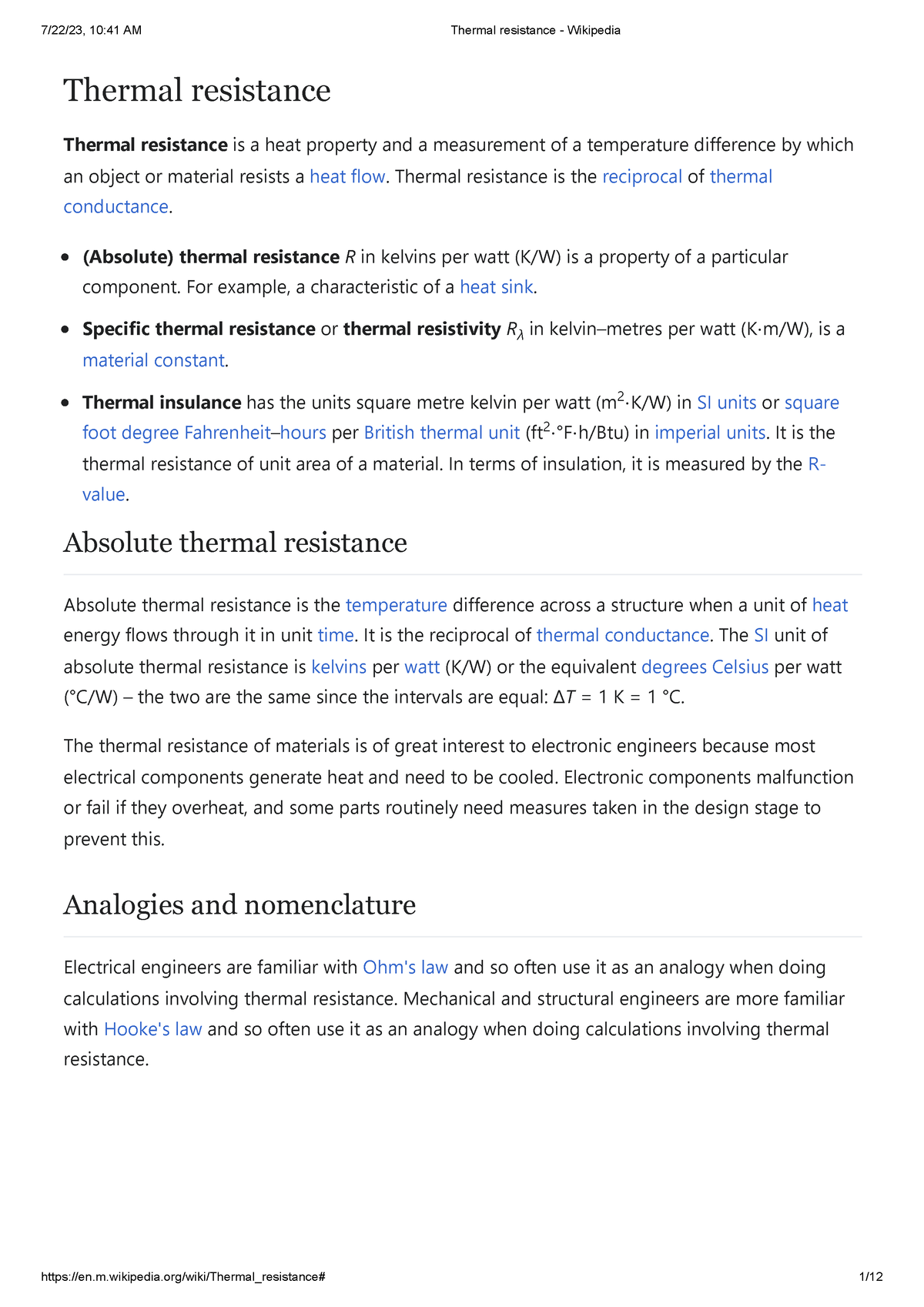 Thermal resistance - Wikipedia - Thermal resistance Thermal resistance ...