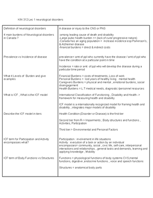 KIN 312 quiz 3 - Summary Intro to neurological disorders - STROKE ...