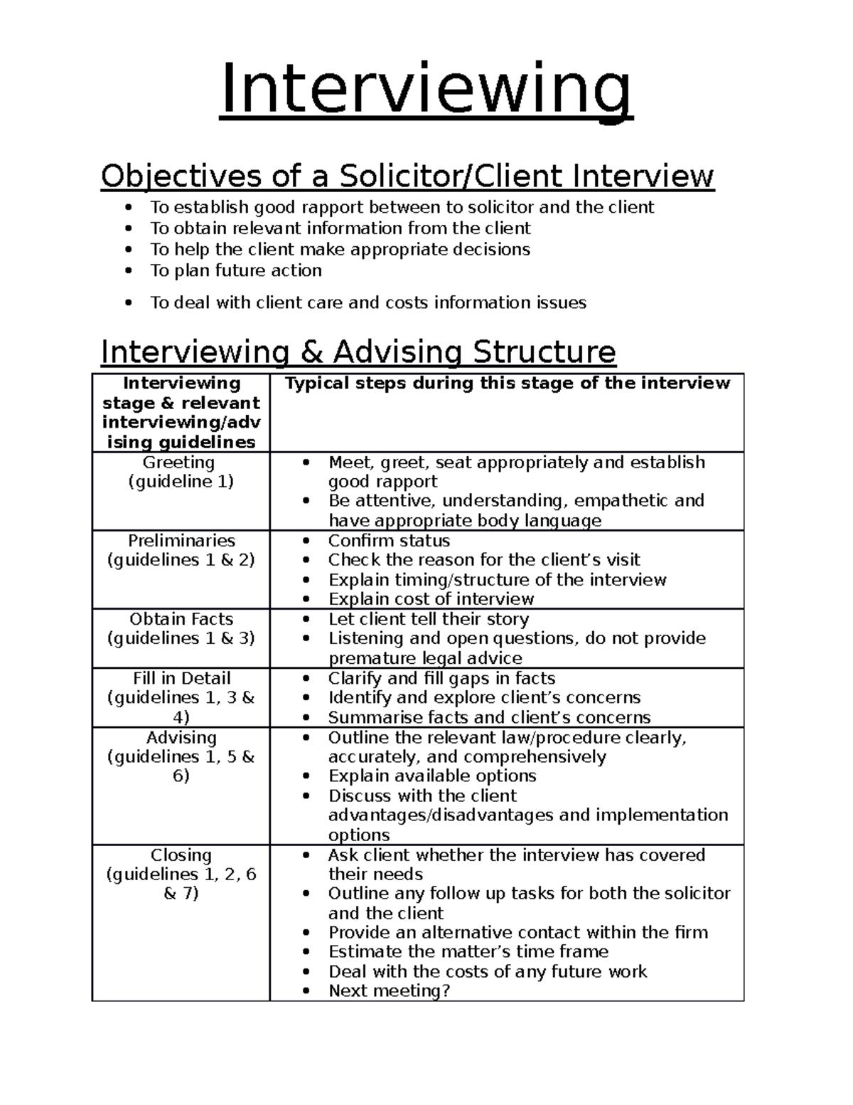 Interviwing - Notes outlining the interview structure and an example ...
