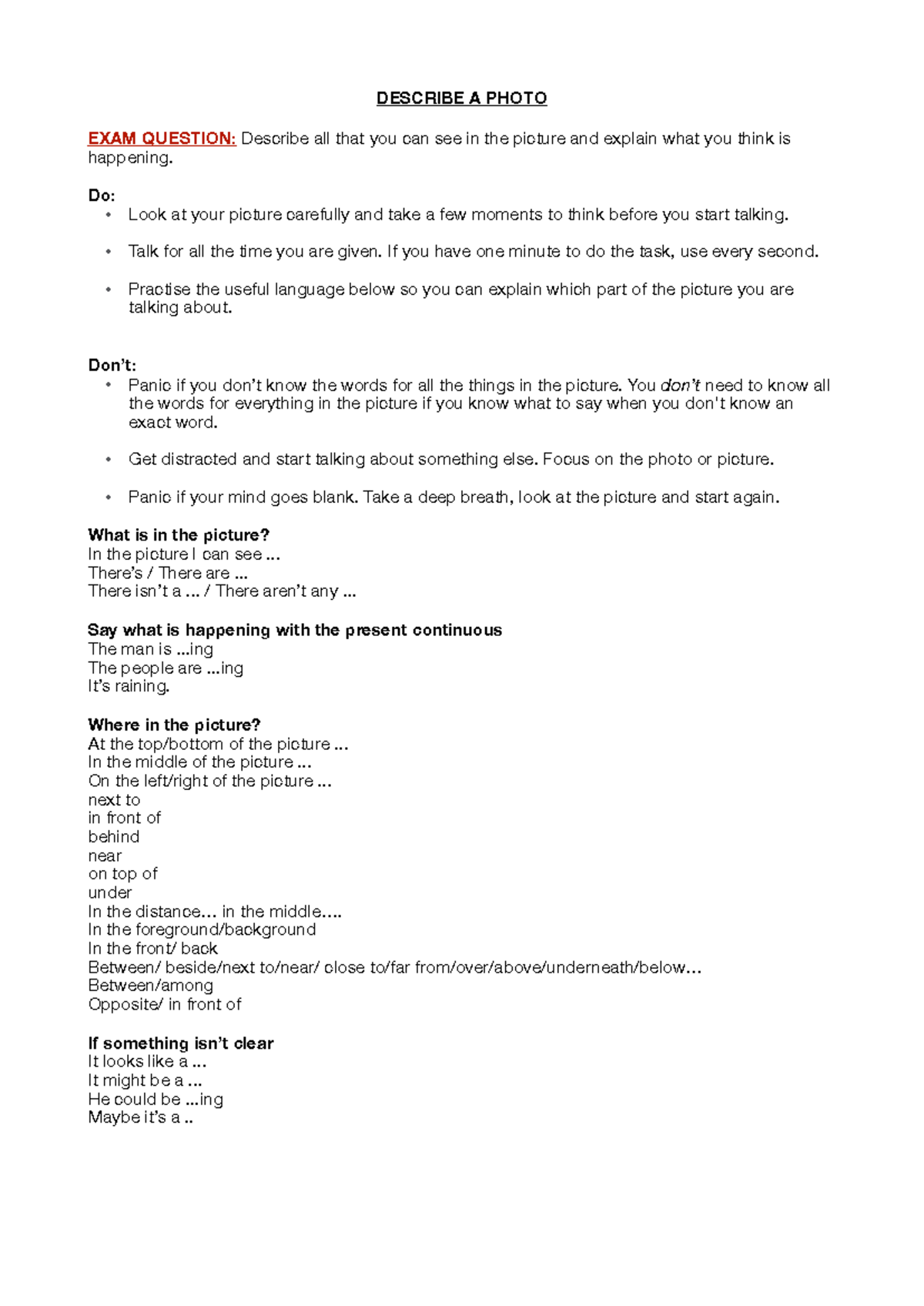 Describe a photo, level c1 - DESCRIBE A PHOTO EXAM QUESTION: Describe ...