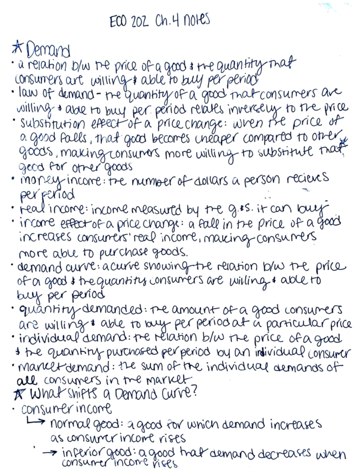 Chapter 4 Notes - ECO 202 Ch notes Demand . a relation blw ne price of ...