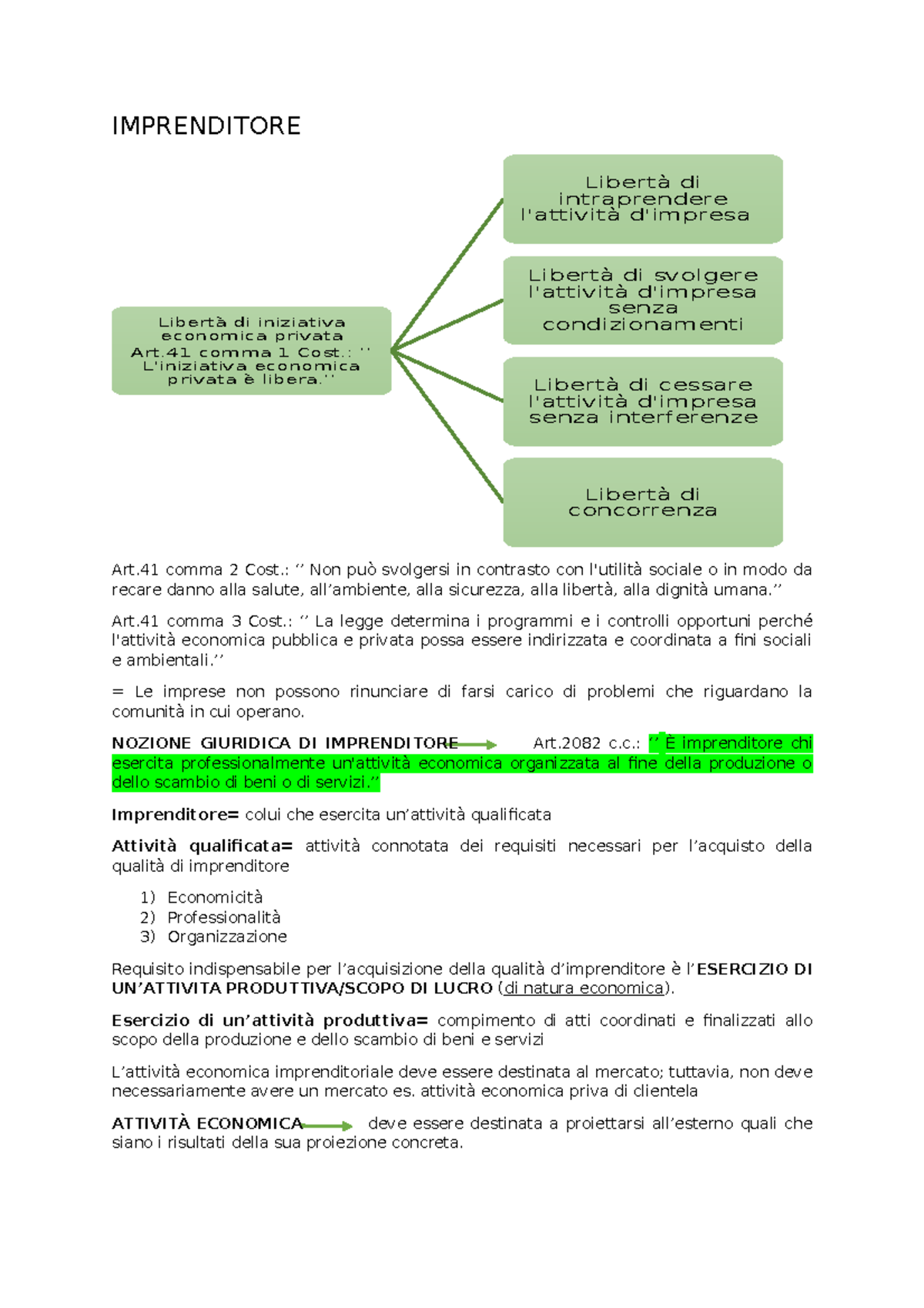 Dir. Comm. Schemi - Riassunto Per Preparazione Esame - IMPRENDITORE Art ...