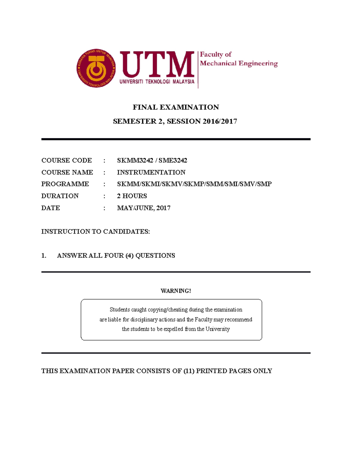 FINAL EXAM 2016 - FINAL EXAMINATION SEMESTER 2, SESSION 2016/2017 ...