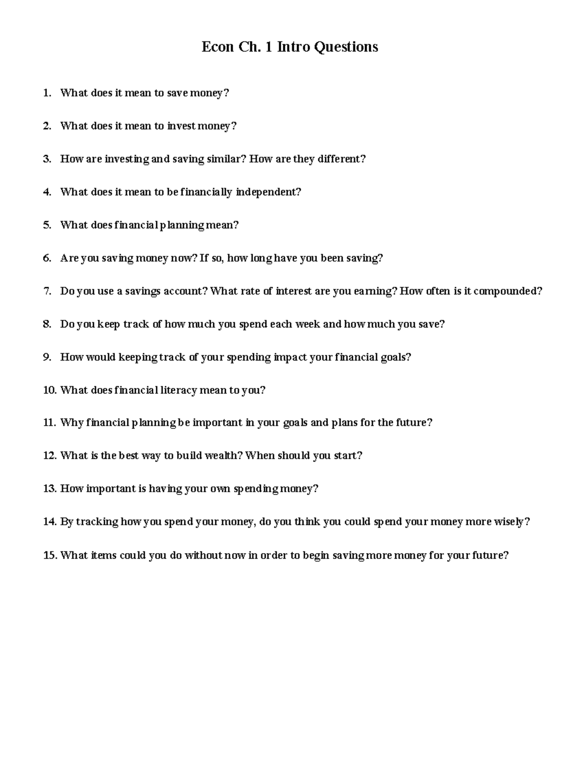 Econ Ch 1 Intro Questions - Econ Ch. 1 Intro Questions What does it ...