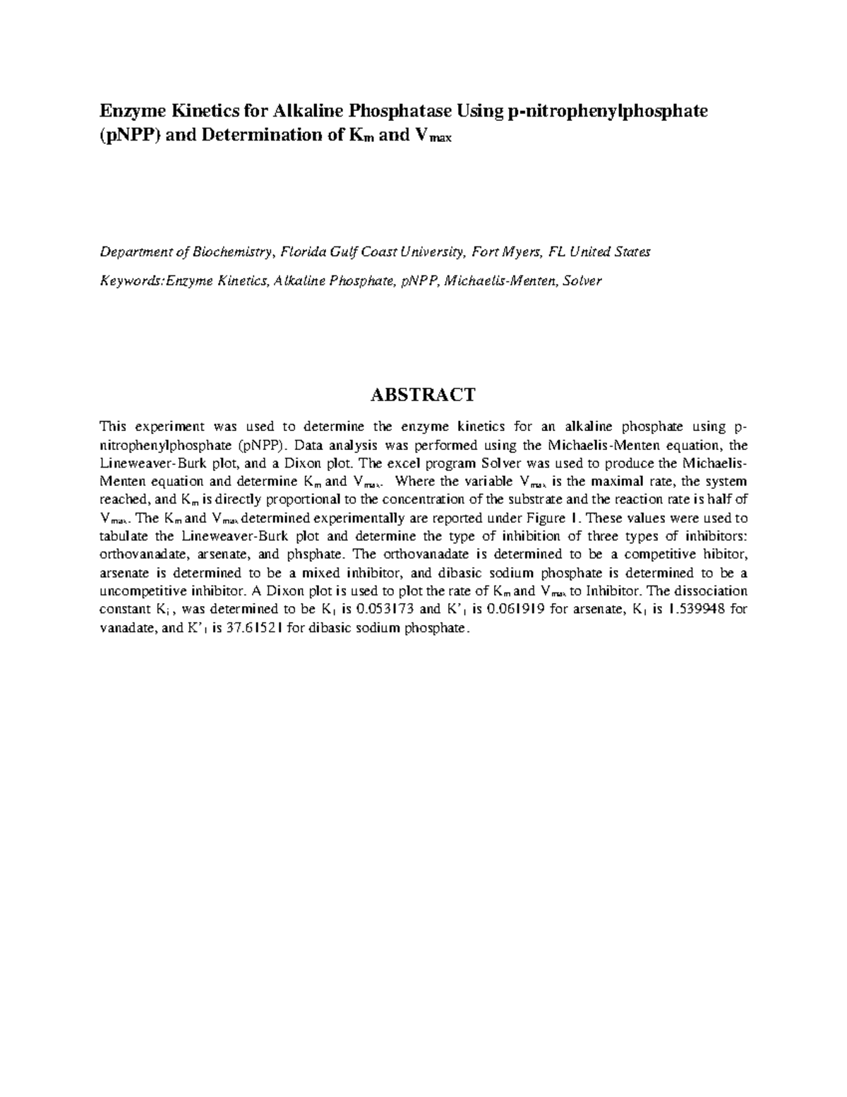 Lab 4 analytical biochemistry Enzyme for Alkaline