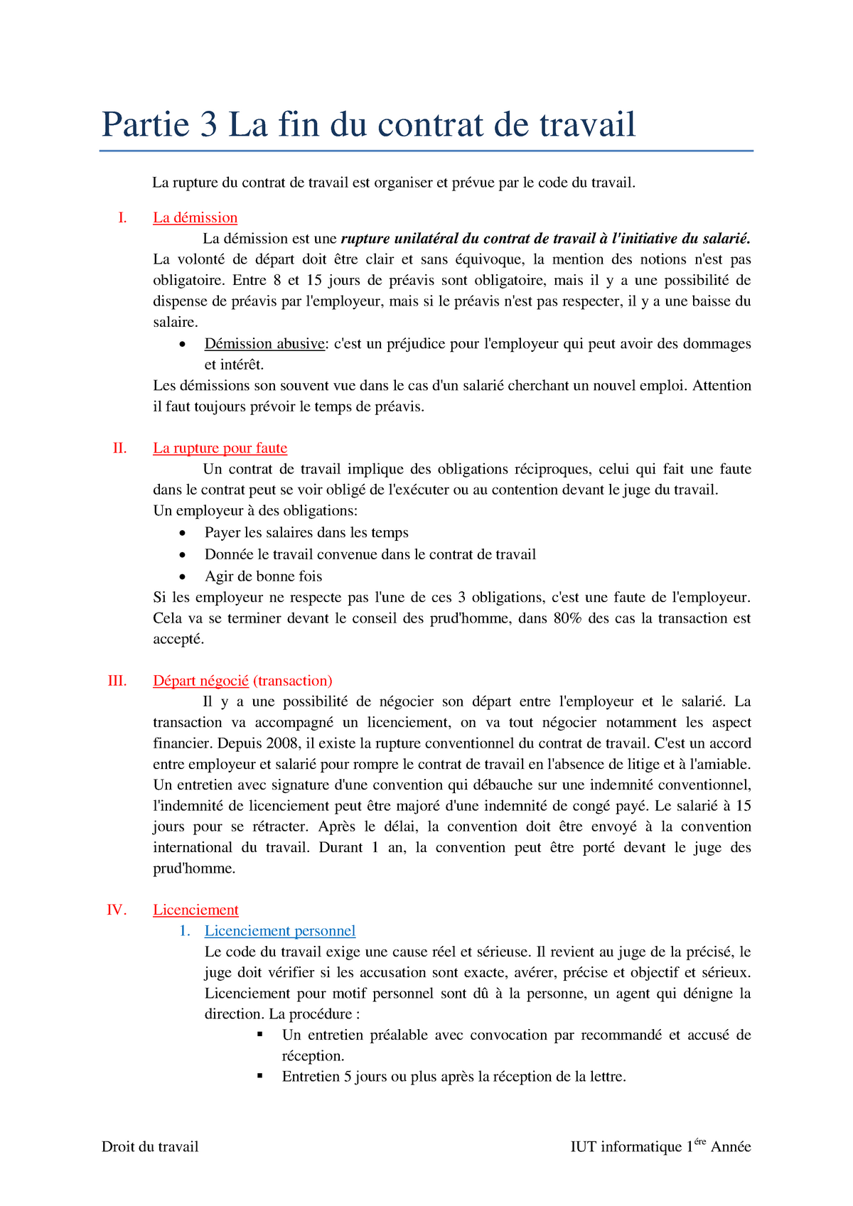 3 Fin Du Contrat Partie 3 Prof Piastra Droit Social - 