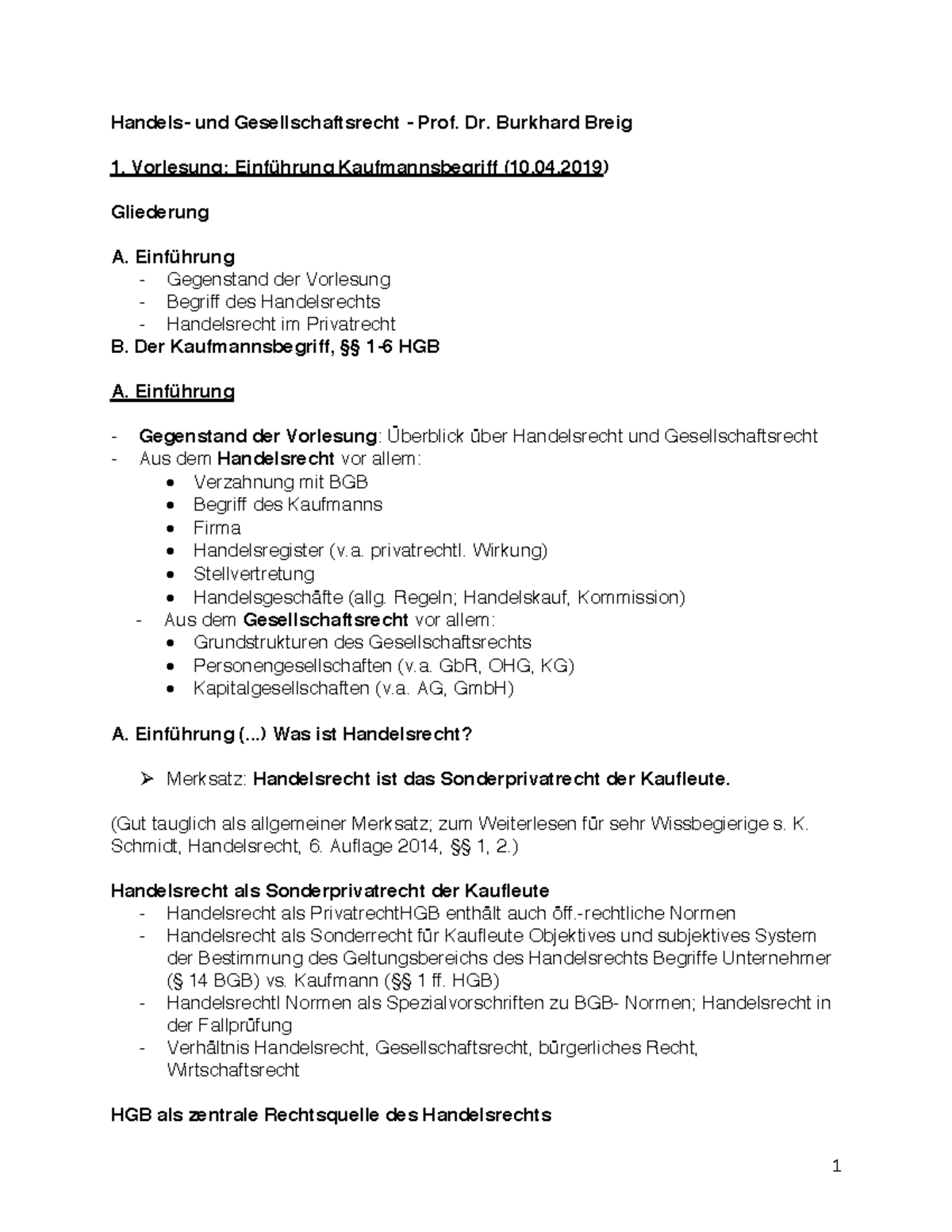HGB - Zusammenfassung Handels- und Gesellschaftsrecht - Handels- und