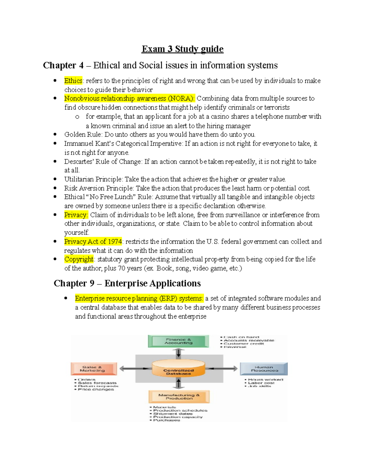 MIS 3130 UNCC Exam 3 Study guide Exam 3 Study guide Chapter 4