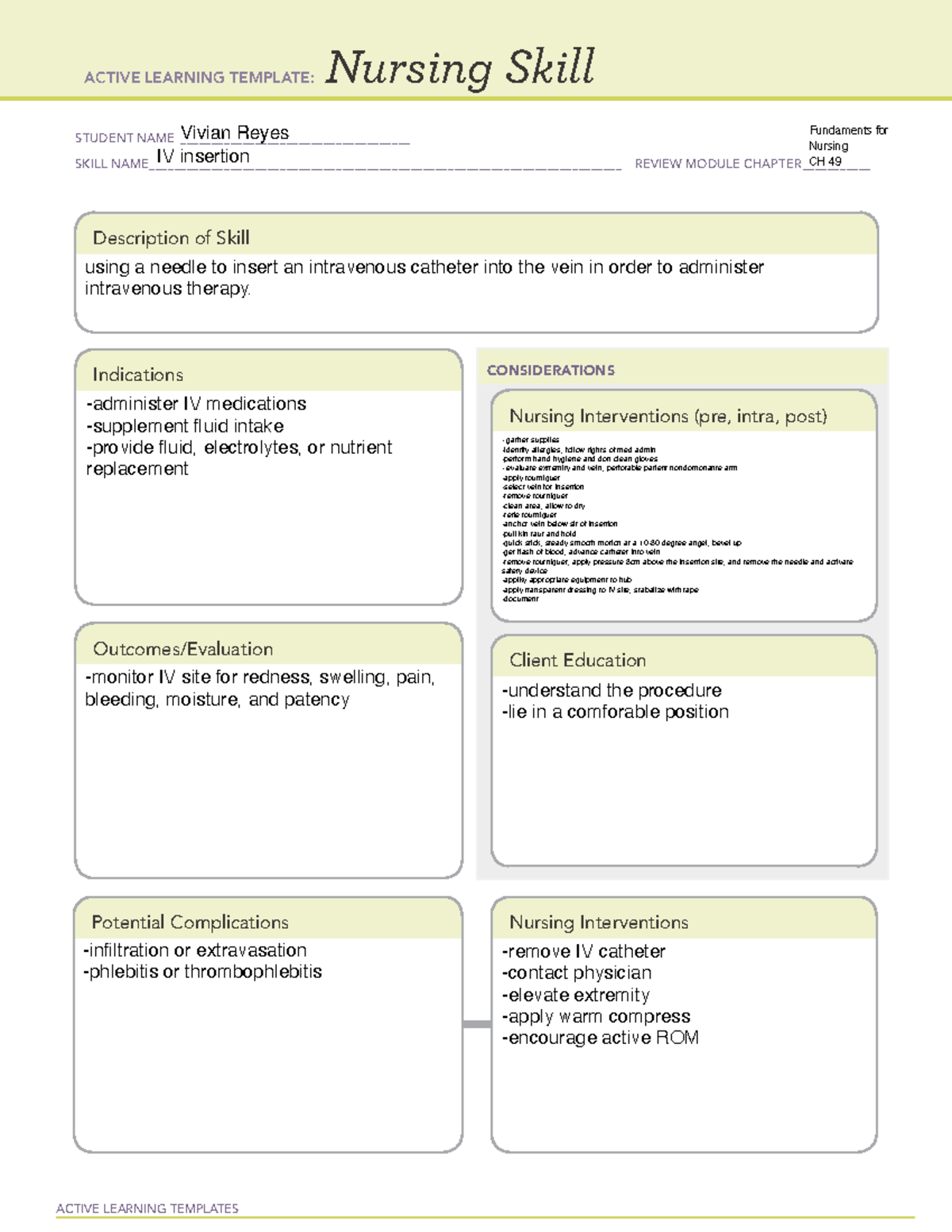 IV insertion copy.VR - ACTIVE LEARNING TEMPLATES Nursing Skill STUDENT ...